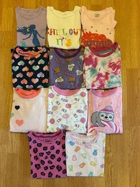 Girls Pajama top Bundle of 11 Long & Short Sleeve PJs Size 7/8